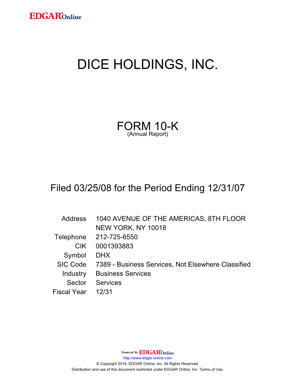 Dice Holdings, Inc