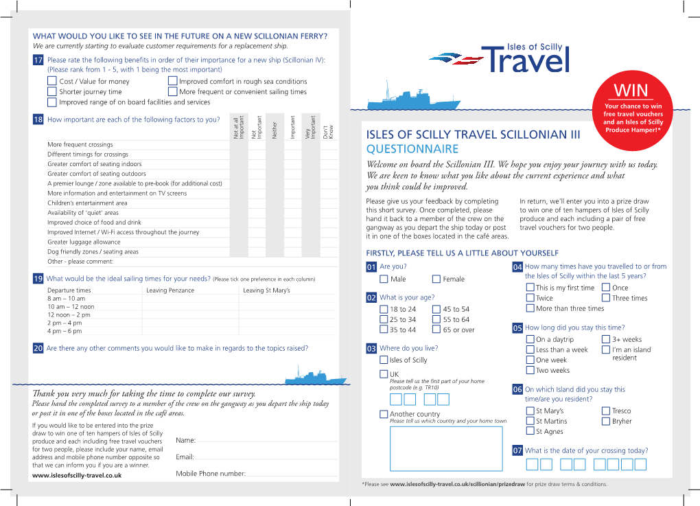 Isles of Scilly Travel Scillonian Iii Questionnaire