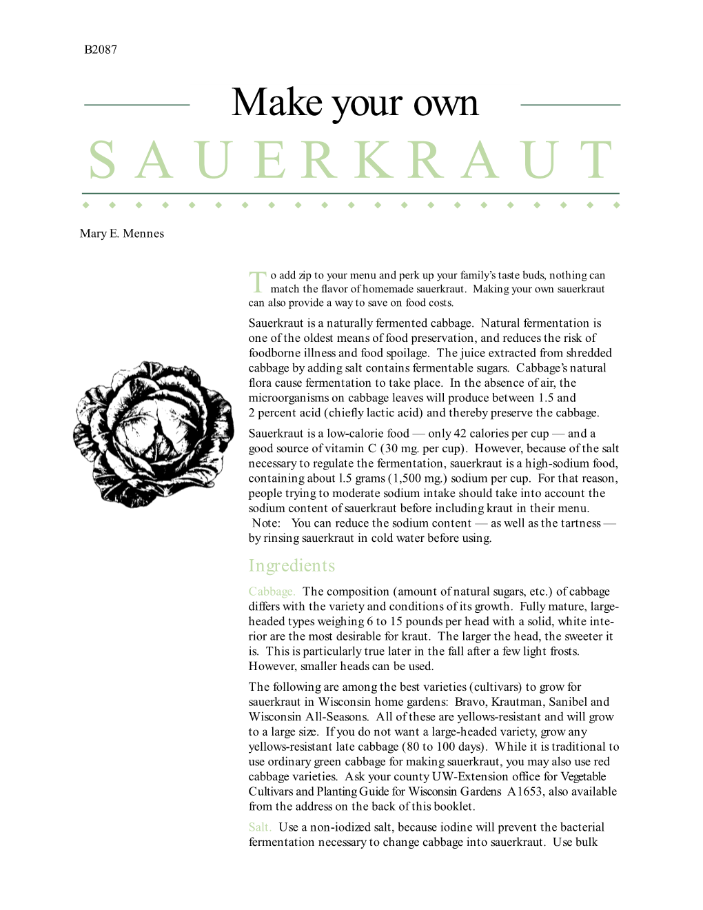 Make Your Own Sauerkraut UWEX Publication B2087