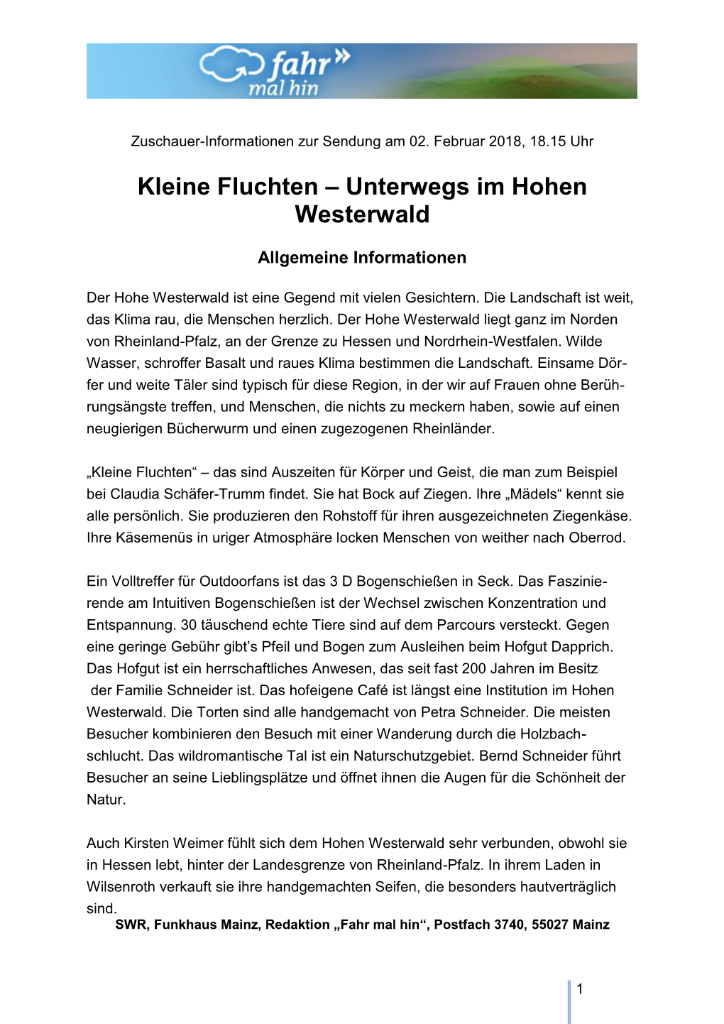 Kleine Fluchten – Unterwegs Im Hohen Westerwald