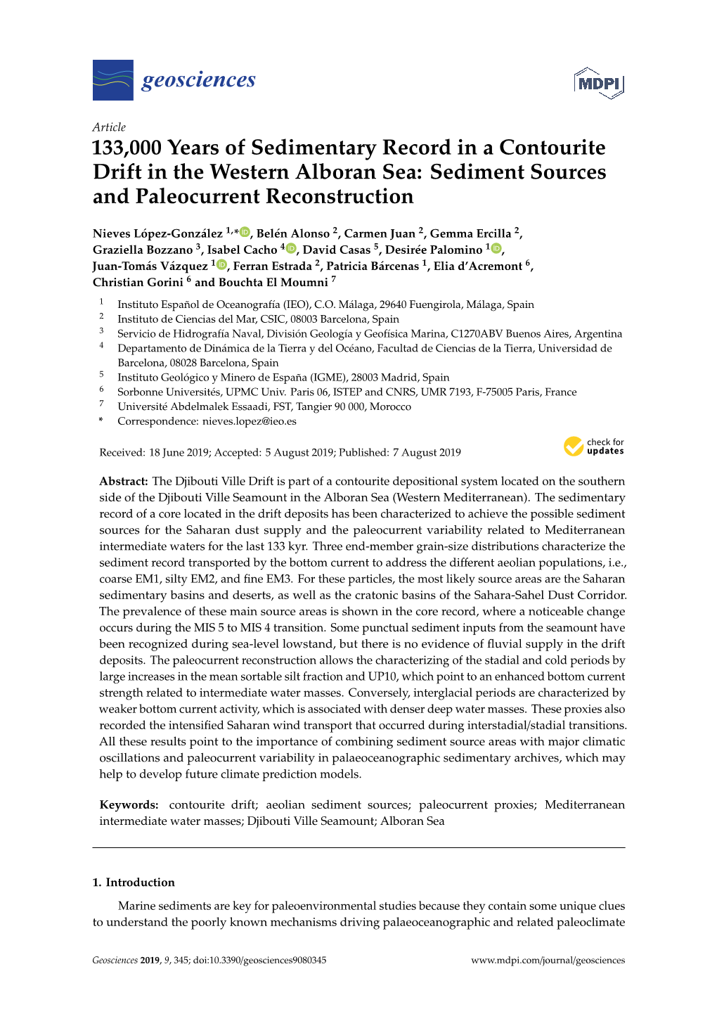 133000 Years of Sedimentary Record in a Contourite Drift in The