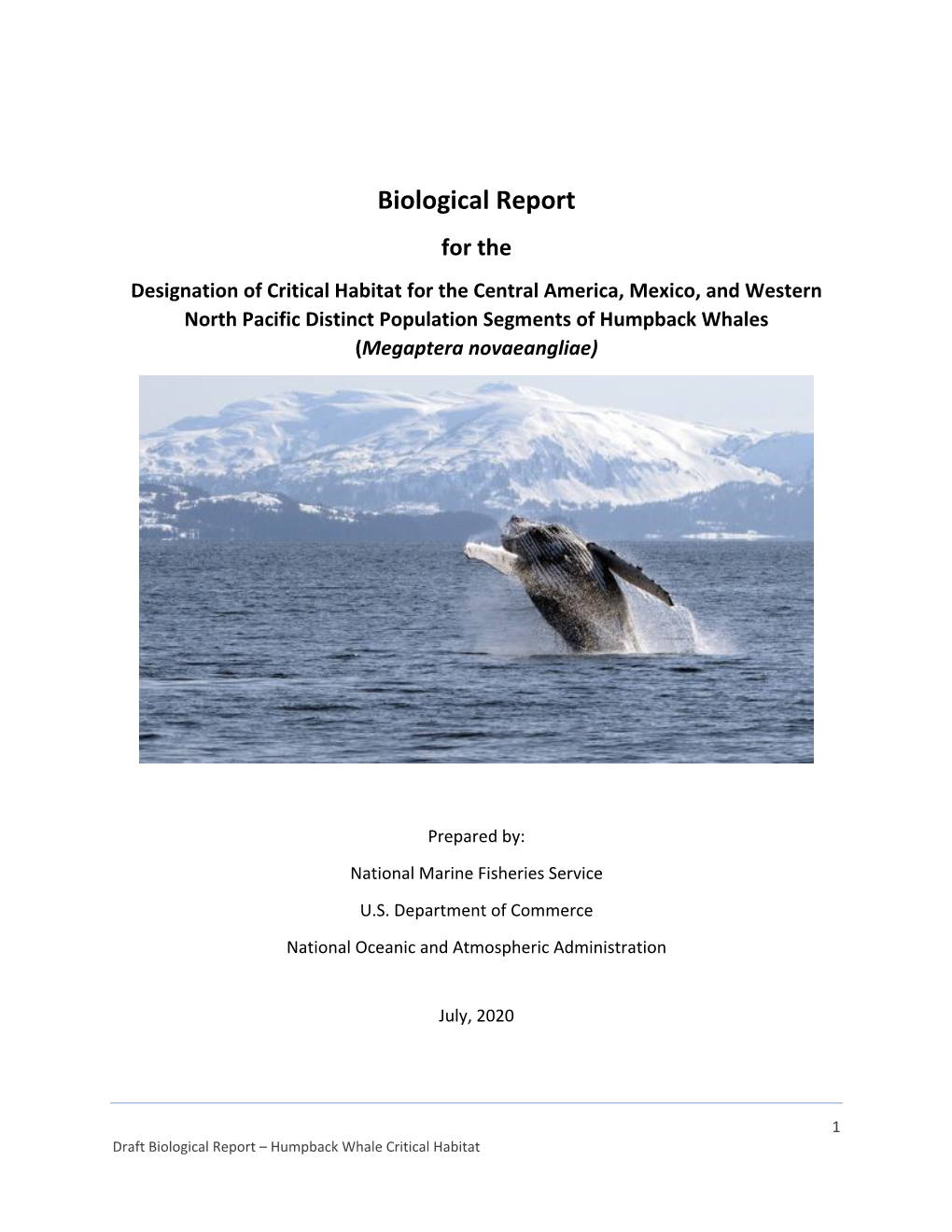 Biological Report for Humpback Whale Critical Habitat