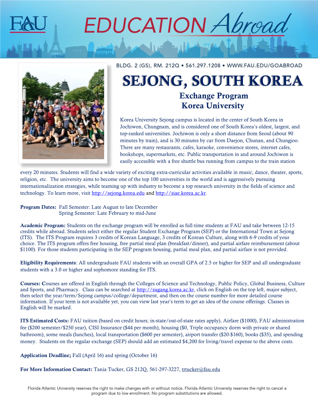 SEJONG, SOUTH KOREA Exchange Program Korea University