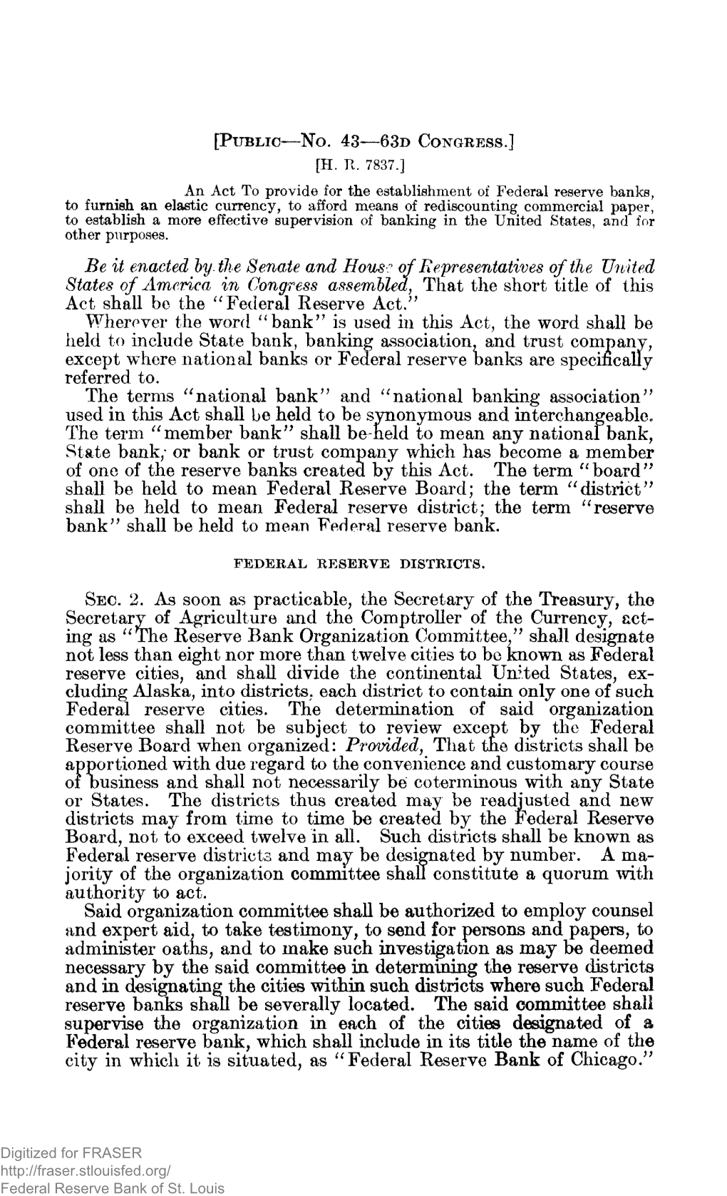 Public Law No. 43, 63D Congress