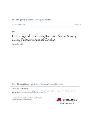 Deterring and Preventing Rape and Sexual Slavery During Periods of Armed Conflict Sarnata Reynolds