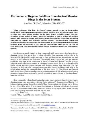 Formation of Regular Satellites from Ancient Massive Rings in the Solar System