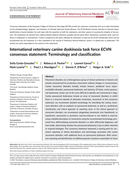 International Veterinary Canine Dyskinesia Task Force ECVN Consensus Statement: Terminology and Classification