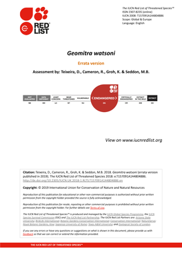 Geomitra Watsoni Errata Version Assessment By: Teixeira, D., Cameron, R., Groh, K