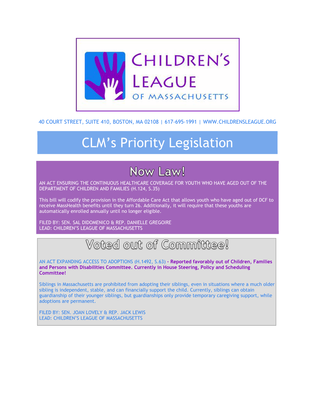 CLM's Priority Legislation