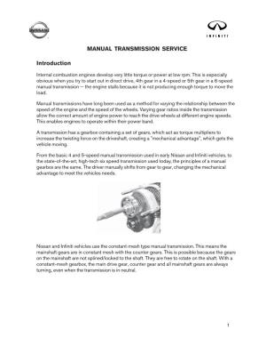 MANUAL TRANSMISSION SERVICE Introduction