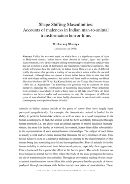 Accounts of Maleness in Indian Man-To-Animal Transformation Horror Films