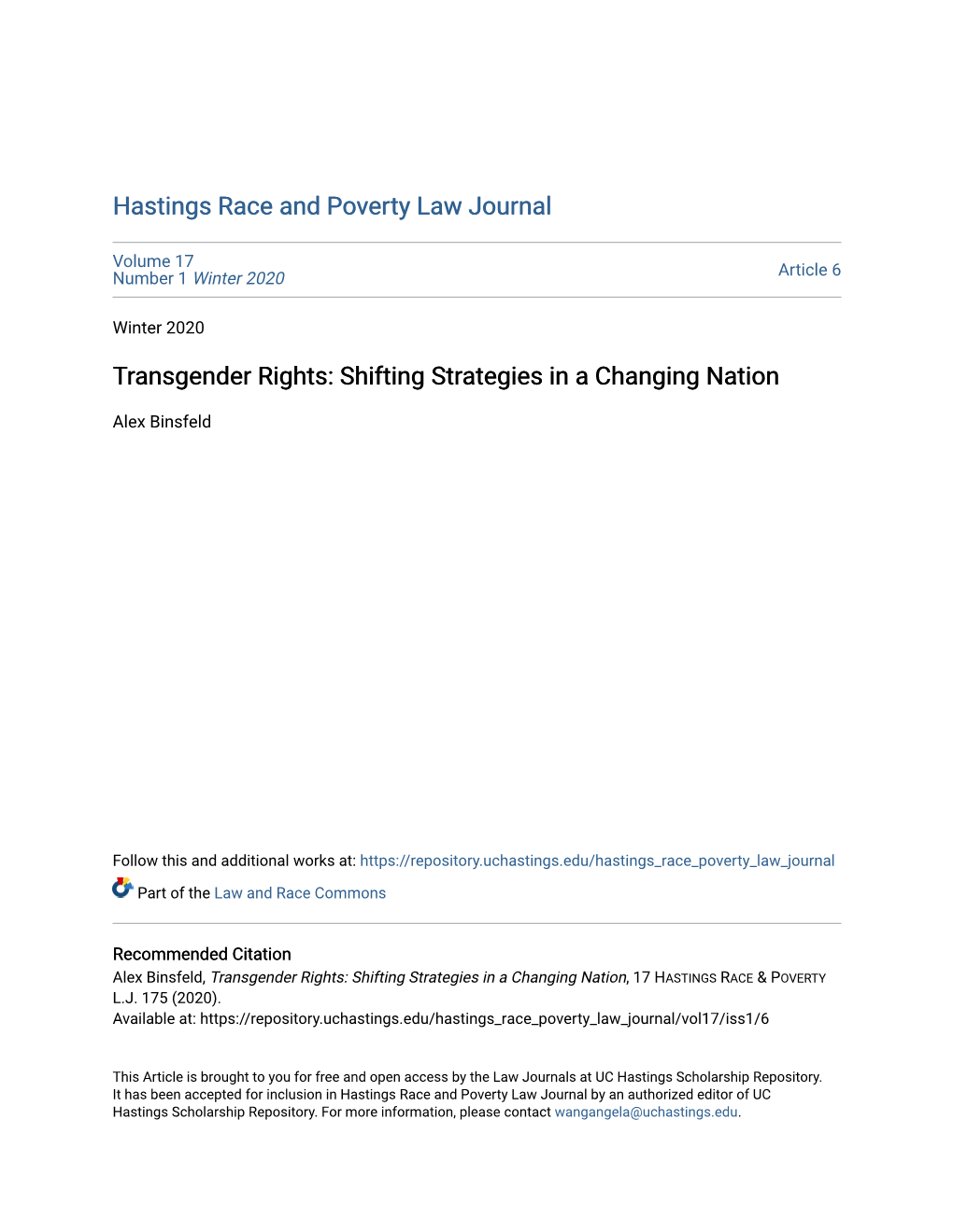 Transgender Rights: Shifting Strategies in a Changing Nation