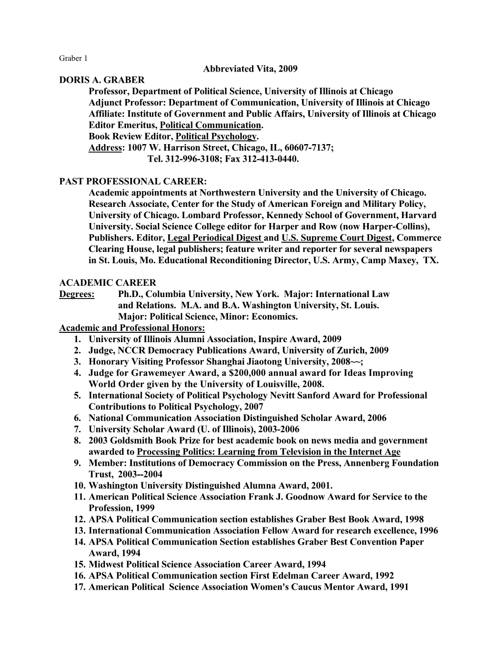 Doris A. Graber CV