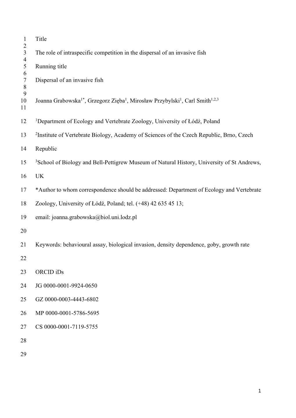 Title 1 2 the Role of Intraspecific Competition in the Dispersal of An