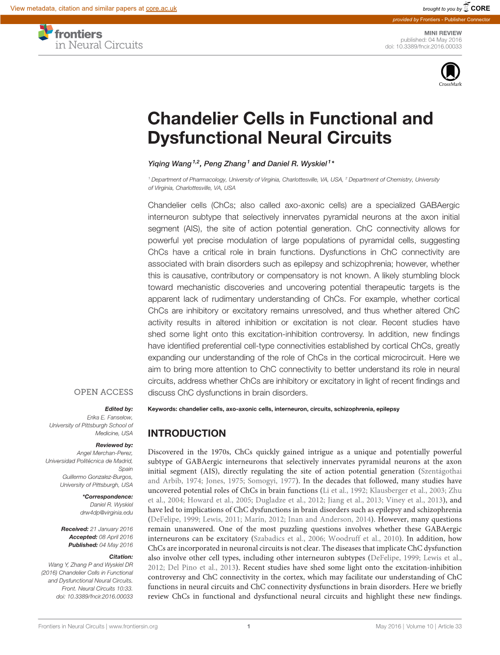 Chandelier Cells in Functional and Dysfunctional Neural Circuits