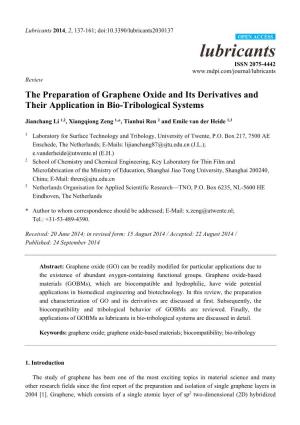 The Preparation of Graphene Oxide and Its Derivatives and Their Application in Bio-Tribological Systems