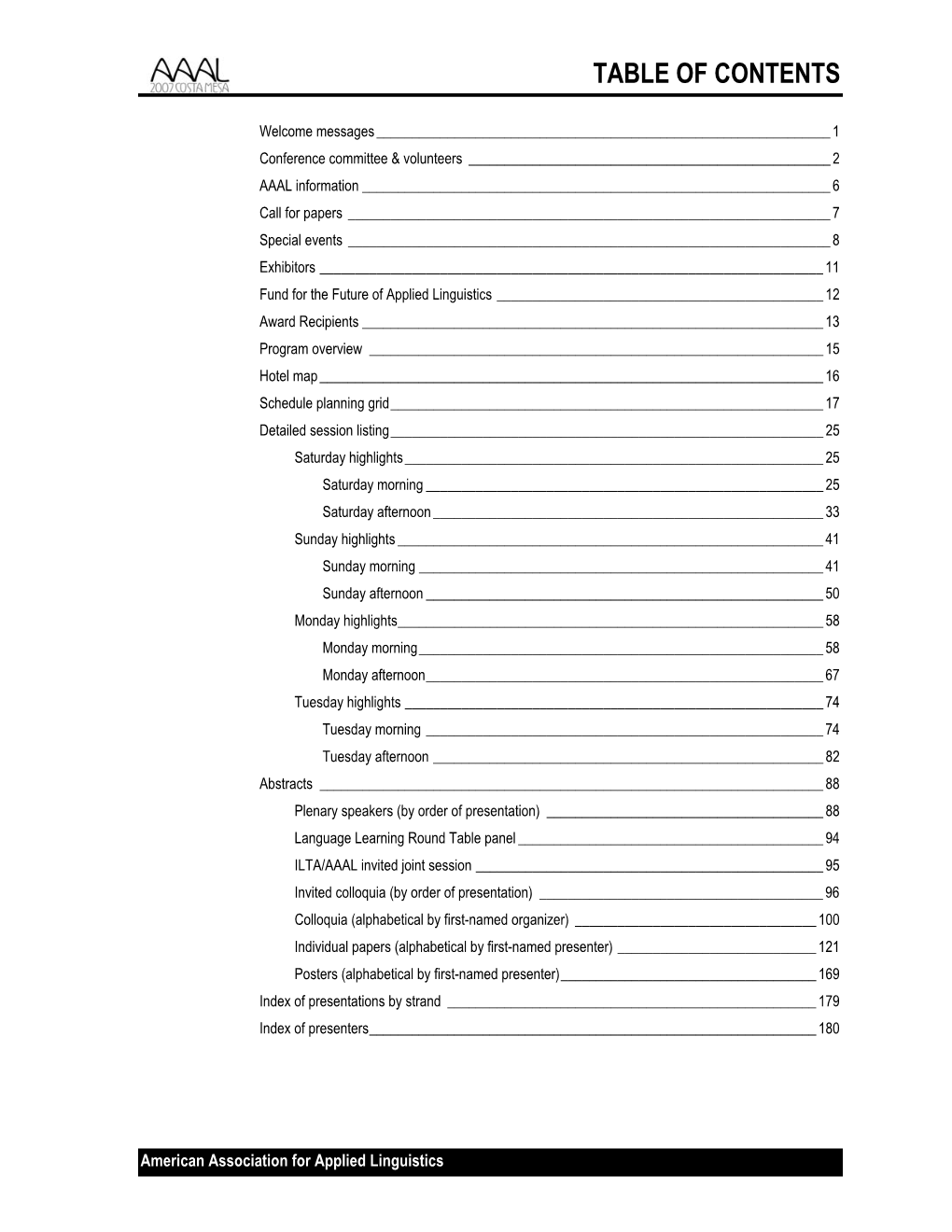 Table of Contents