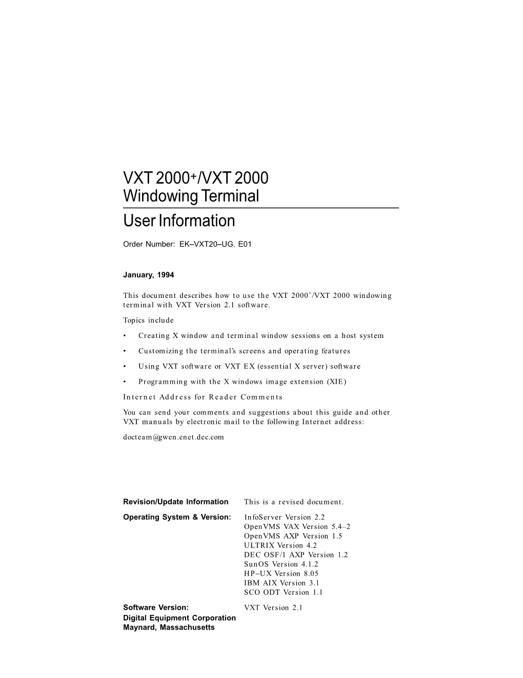 VXT 2000+/VXT 2000 Windowing Terminal User Information