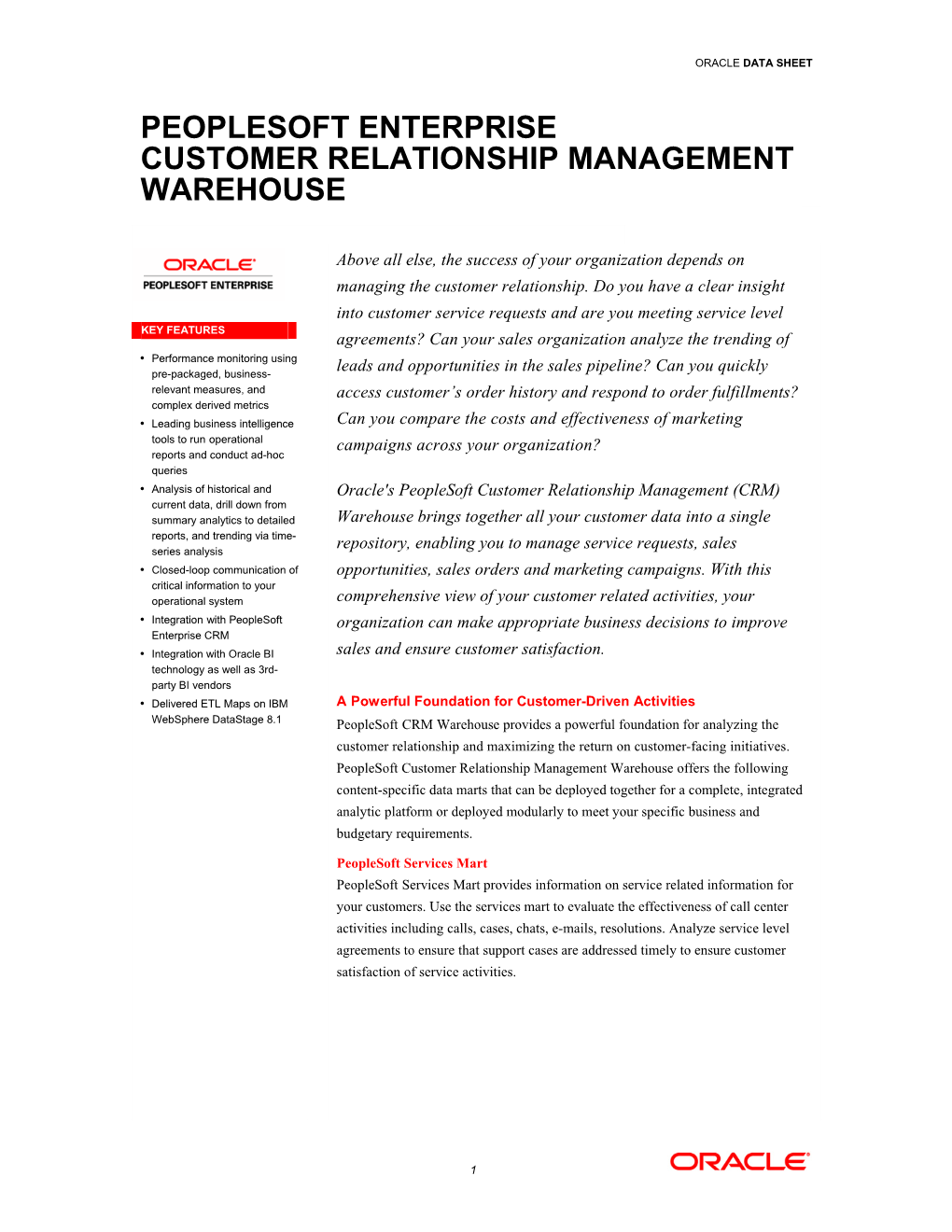 Peoplesoft Enterprise Customer Relationship Management Warehouse