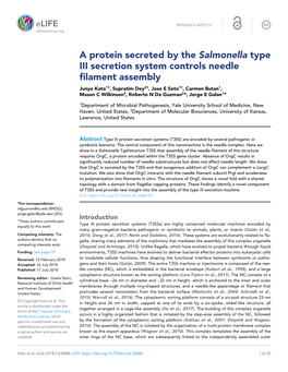A Protein Secreted by the Salmonella Type III Secretion System Controls
