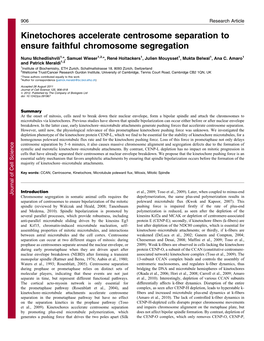 Kinetochores Accelerate Centrosome Separation to Ensure Faithful Chromosome Segregation