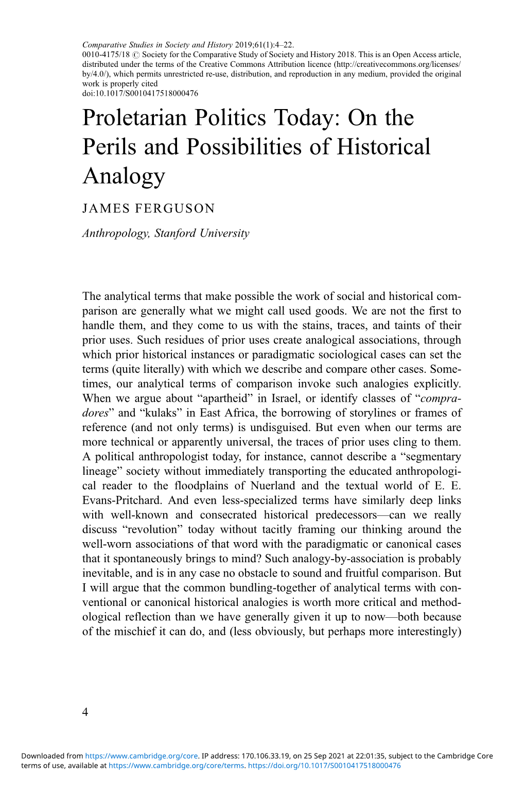 Proletarian Politics Today: on the Perils and Possibilities of Historical Analogy