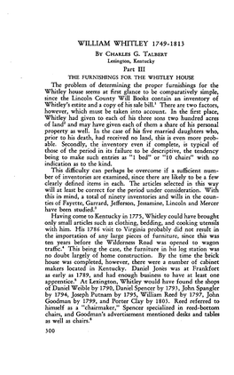 WILLIAM WHITLEY 1749=1813 Part III the Problem of Determining The