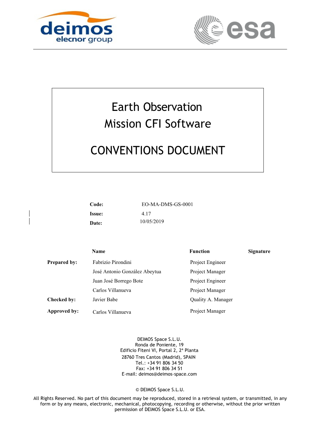 Eocfi: Mission Conventions Document