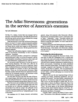 The Adlai Stevensons: Generations in the Service of America's Enemies