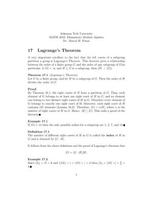 17 Lagrange's Theorem
