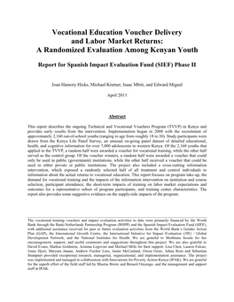 Vocational Education Voucher Delivery and Labor Market Returns: a Randomized Evaluation Among Kenyan Youth