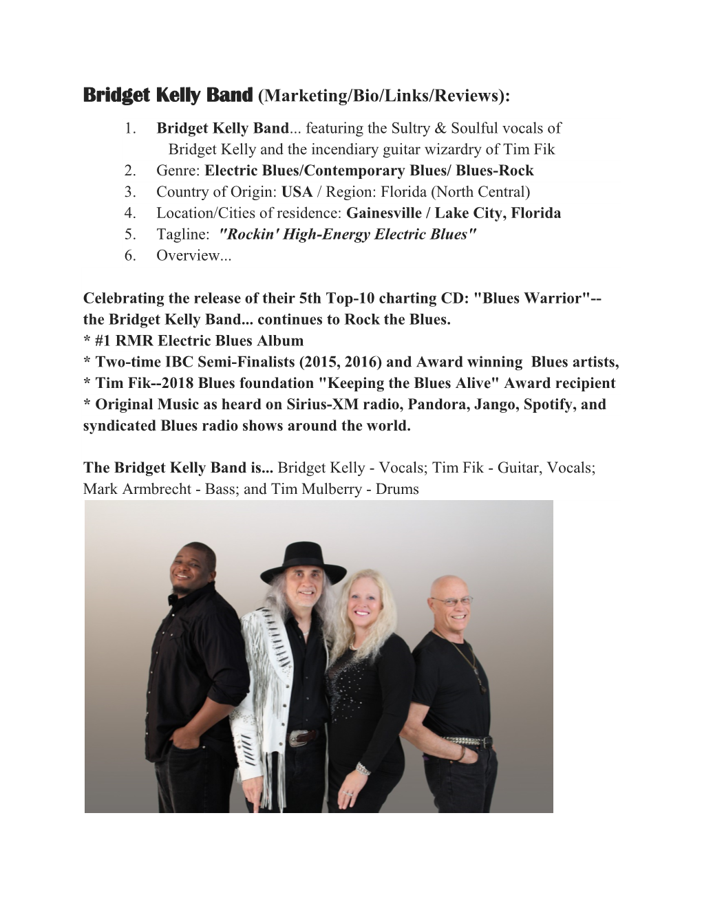 Bridget Kelly Band (Marketing/Bio/Links/Reviews): 1