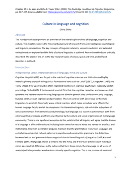 Culture in Language and Cognition