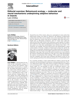 Behavioural Ecology—Molecular and Neural Mechanisms Underpinning