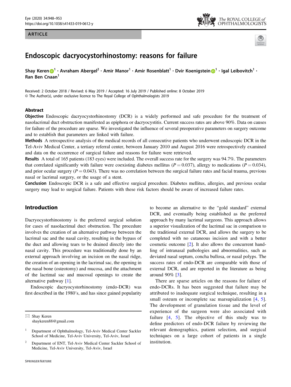 Endoscopic Dacryocystorhinostomy: Reasons for Failure