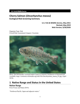 Cherry Salmon (Oncorhynchus Masou) Ecological Risk Screening Summary