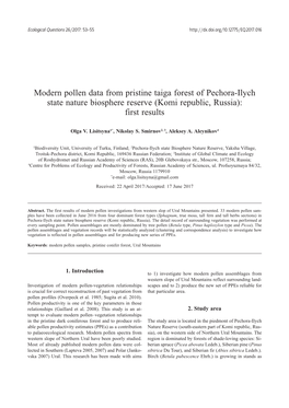 Modern Pollen Data from Pristine Taiga Forest of Pechora-Ilych State Nature Biosphere Reserve (Komi Republic, Russia): First Results
