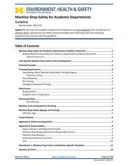 Machine Shop Safety for Academic Departments Guideline Revision Date: 08/11/21 Applies To: All University Academic Departments