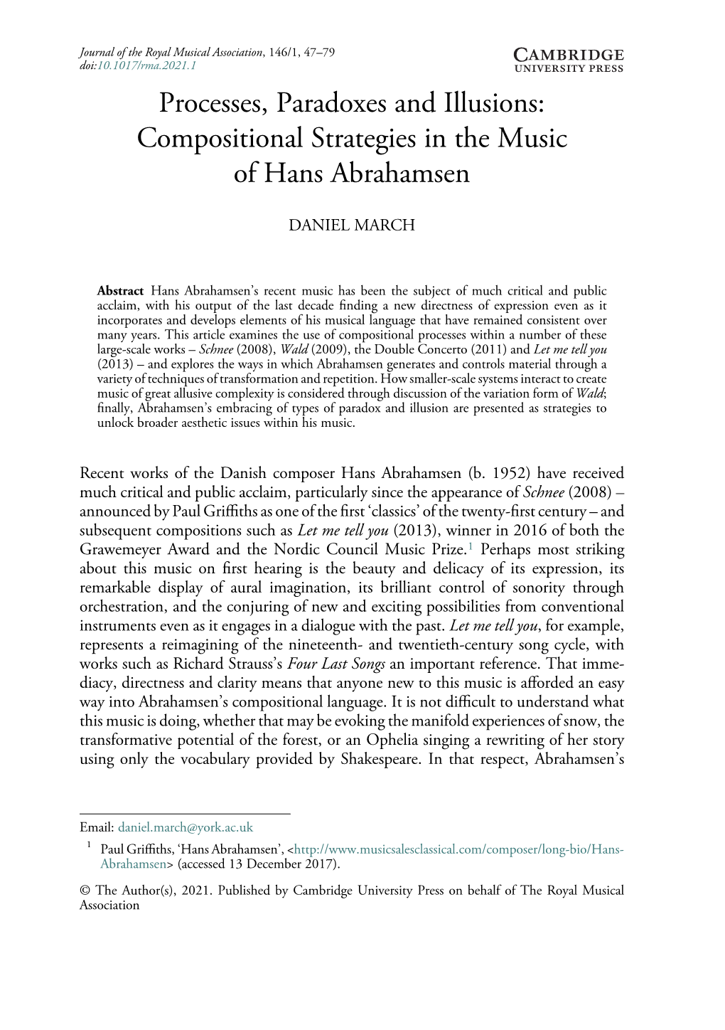 Compositional Strategies in the Music of Hans Abrahamsen