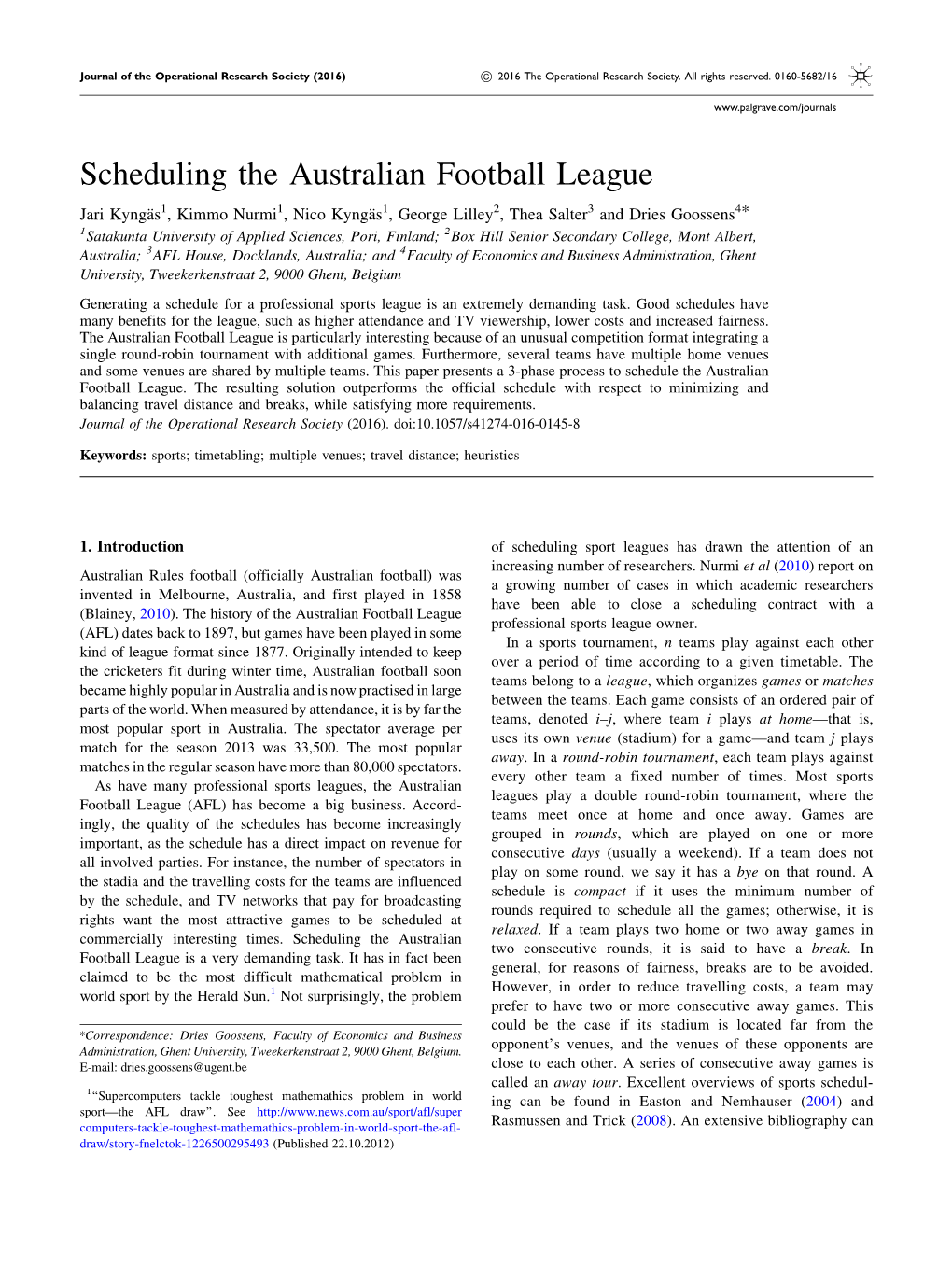 Scheduling the Australian Football League