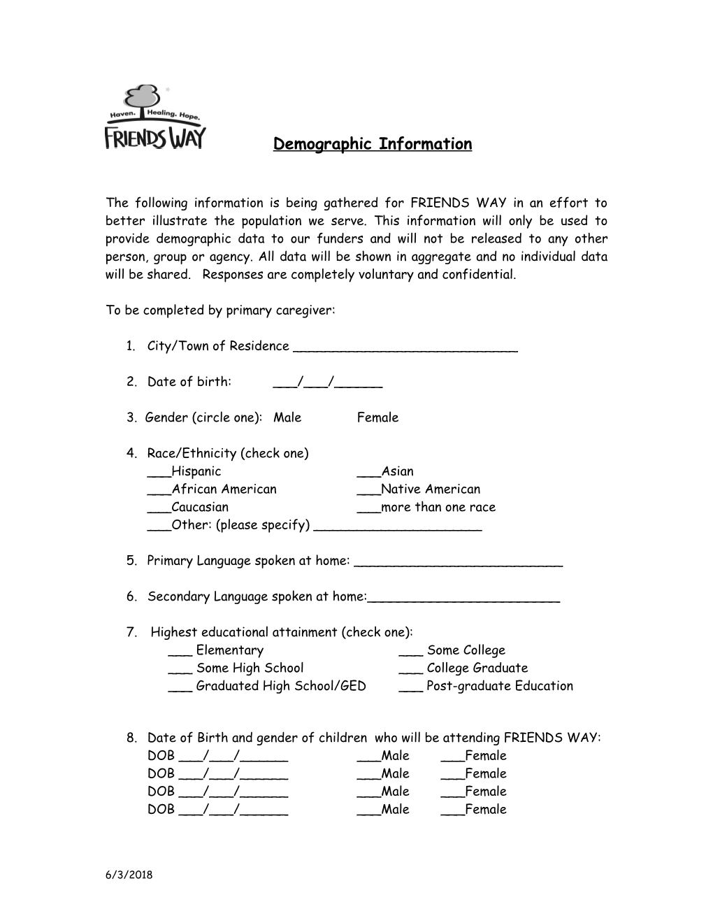 Family Intake Questionnaire