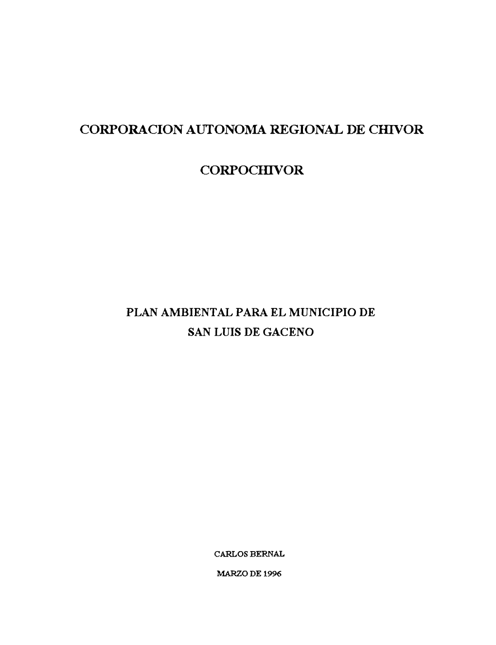 Plan Ambiental Para El Municipio De San Luis De Gaceno