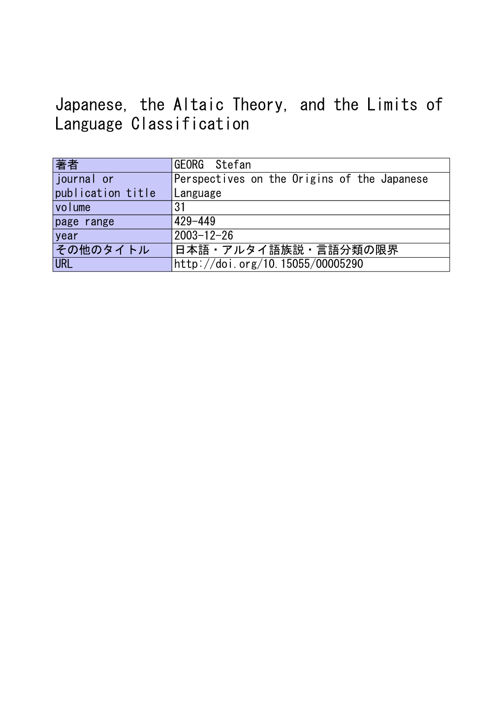 Japanese, the Altaic Theory, and the Limits of Language Classification