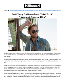 Brett Young on New Album, 'Ticket to LA': 'I Wouldn't Change a Thing'