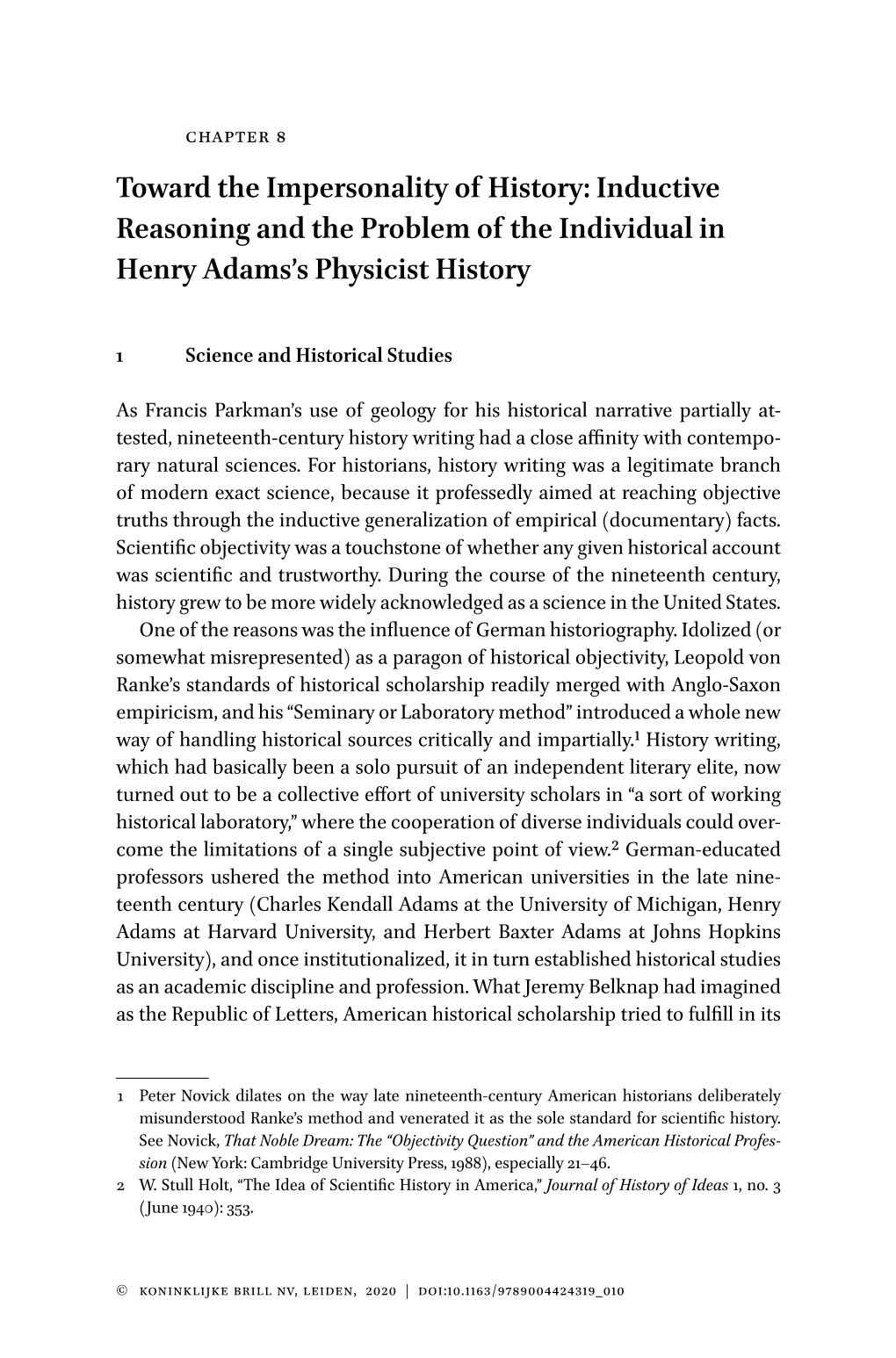 Inductive Reasoning and the Problem of the Individual in Henry Adams's Physicist History