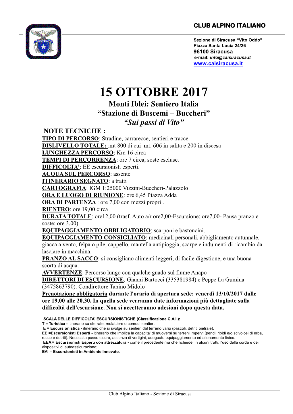 15 OTTOBRE 2017 Monti Iblei: Sentiero Italia