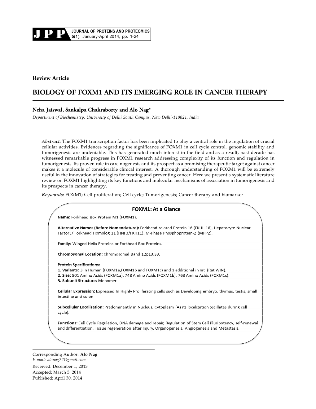 Biology of Foxm1 and Its Emerging Role in Cancer Therapy