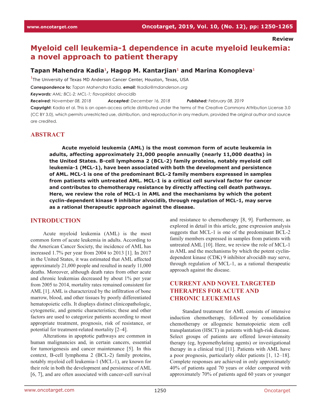 Myeloid Cell Leukemia-1 Dependence in Acute Myeloid Leukemia: a Novel Approach to Patient Therapy