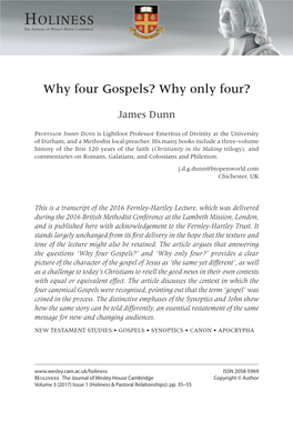 Why Four Gospels? Why Only Four?