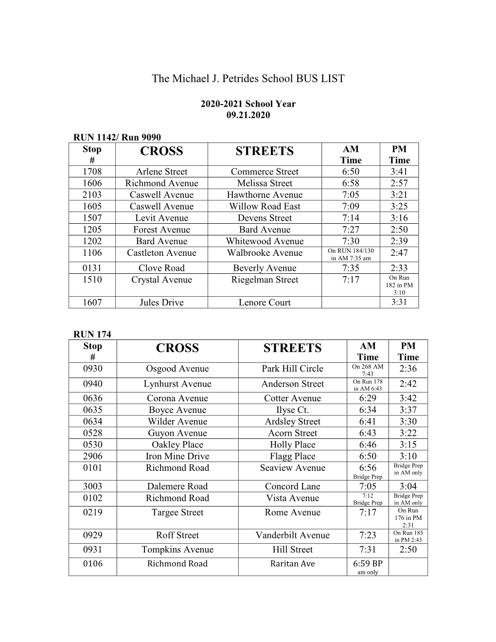 Tentative Revised Bus List